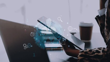 Businessman show CRM Customer Relationship Management for business sales marketing system concept presented in futuristic graphic interface of service application to support CRM database analysis.