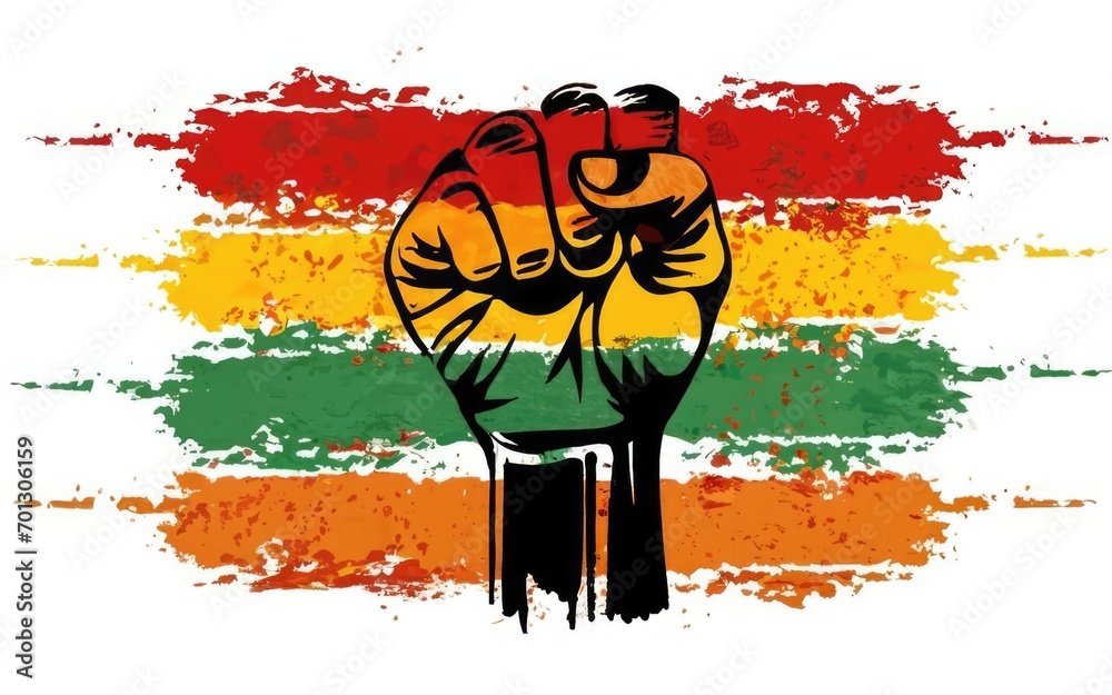 Black History Month poster with a text title. RIsing fist as a symbol ...
