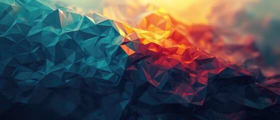 Wall Mural - Blue to orange gradient on a geometric, polygonal abstract background.