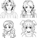 Fototapeta Dinusie - Cute girl vector image, black and white coloring page