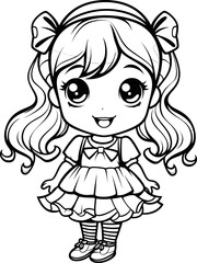 Canvas Print - Cute girl vector image, black and white coloring page