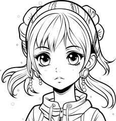 Poster - Cute girl vector image, black and white coloring page