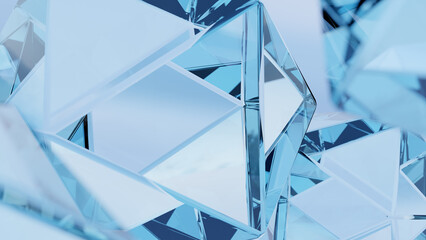 Poster - Stylish background with a polygonal crystal form. A 3D abstraction of a geometric jewelry surface.  Scenes with gold reflection crystals in the background.