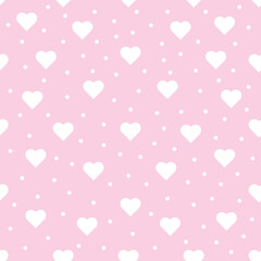 Poster - Seamless pattern with hearts on a pink background. Vector illustration for Valentine's Day. Template for card, fabric, textile, wallpaper, paper, packaging