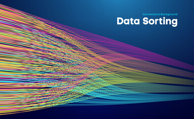 Poster - data sorting colorful lines background. data flow technology illustration