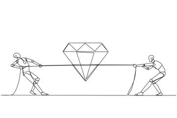 Poster - Single one line drawing two smart robots fighting over diamond. Fierce fights over jewelry finds have high resale value. Intelligent. Future technology. Continuous line design graphic illustration