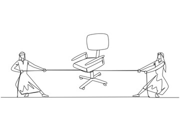 Poster - continuous one line drawing two arabian businessmen fighting over an office chair. the struggle for 