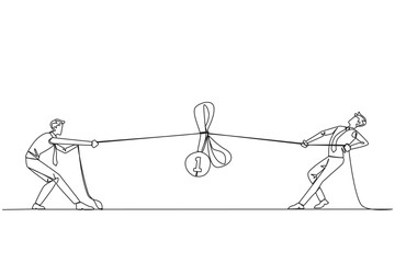 Poster - Continuous one line drawing two businessmen fighting for a medal award. Must be number one in any business field. Get competition from anyone. Struggle. Single line draw design vector illustration