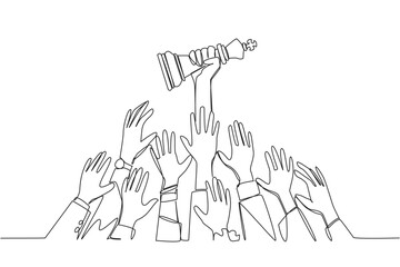 Poster - single continuous line drawing hands fighting over the king's chess piece. the metaphor of approachi
