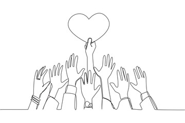 Poster - single one line drawing hands fighting over the shape of a heart. hands that are strong and the long