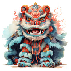 Wall Mural - Chinese New Year, Lion dancing watercolor illustration