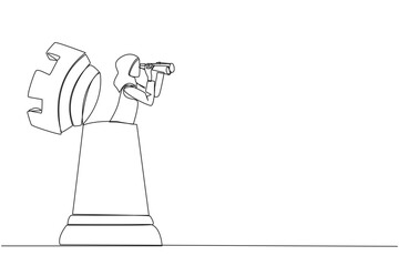 Poster - Single one line drawing Arabian businesswoman emerges from the rook chess piece looking for something through binoculars. Finalize business strategies. Continuous line design graphic illustration