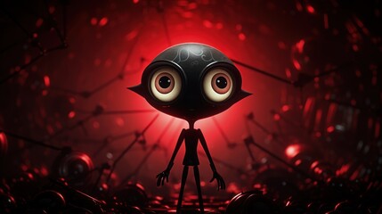 Wall Mural -  a cartoon character with big eyes standing in front of a red light with a creepy look on it's face.