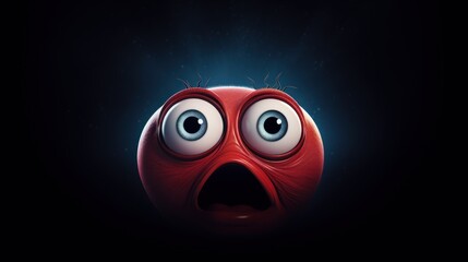 Canvas Print -  a close up of a red object with a surprised look on it's face, with a black background.