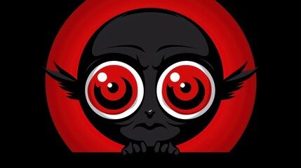 Canvas Print -  a close up of a black and red owl with big red eyes on a black background with a red circle.