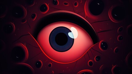 Wall Mural -  a close up of a red eye with lots of black dots on the bottom of the eye and a black hole in the middle of the eye.