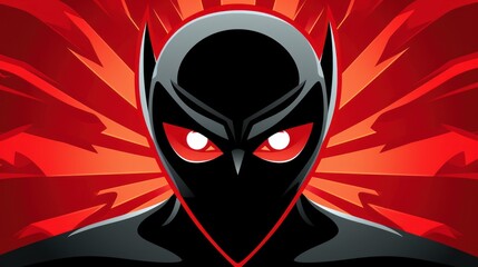 Wall Mural -  a close up of a person wearing a black mask with red eyes and a red light coming from his face.