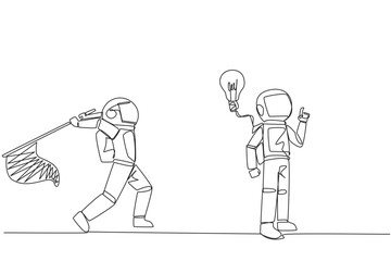 Poster - continuous one line drawing astronaut who comes up with an idea. a brilliant idea that will be stole