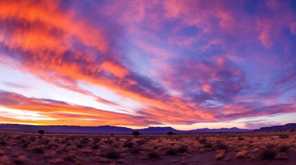 Wall Mural - a sunset in the middle of the desert with clouds in the sky and a few trees in the foreground.