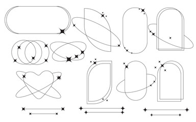 Wall Mural - set of geometric aesthetic abstract line frames and shapes with stars boho, brutalism, y2k style. ge
