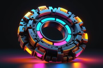 Poster - A mysterious metal ring with neon lights, horizontal composition