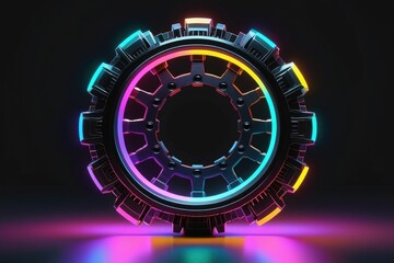 Poster - A mysterious metal ring with neon lights, horizontal composition