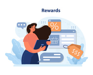 rewards program exploration. woman engaging with online offers and discounts on a tablet, seeking be