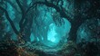 Magical fantasy fairy tale scenery, night in a forest.
