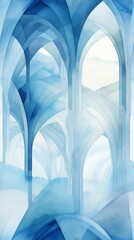 Aufkleber - Watercolor design featuring Italian monastery arches and columns within a geometric framework Generative AI