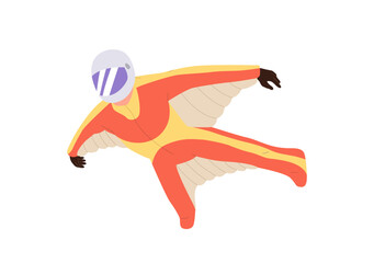 Wall Mural - Human person figure cartoon character paragliding in special suit with wings and protective helmet