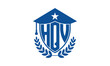HQV three letter iconic academic logo design vector template. monogram, abstract, school, college, university, graduation cap symbol logo, shield, model, institute, educational, coaching canter, tech