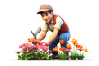 Flower Farmer Gardener 3d cartoon Weeding Raising Flowers white background