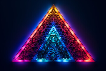 Sticker - Abstract background with neon triangles on a black background