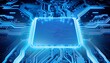 micro processor on board with neon blue backlight suitable as background or cover