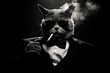 A cat in a tuxedo smoking a cigarette. Generative AI