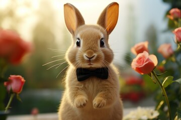 Cute bunny for advertising. Background with selective focus and copy space