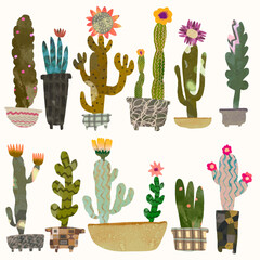 Wall Mural - Cactus, Watercolor painting illustration, flowers in nature. vector.	