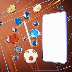 Wall Mural - 3d football object design. realistic rendering. abstract futuristic background. 3d illustration. motion geometry concept. sport competition graphic. tournament game bet content. soccer ball element.