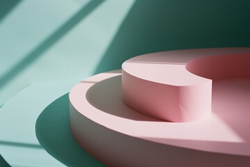 Aufkleber - Pink and White Curved Shape on a Green Wall Generative AI