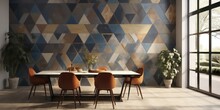 Geometric Featuring An Intricate  Tile Wall Edging Pattern. It Draws Inspiration From Glazed Surfaces And Boasts A Rustic Texture, With A Color Palette Ranging From Light Yellow To Dark Blue.