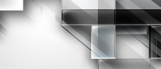 Wall Mural - Geometric glass grey and white squares.