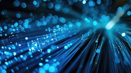 Aufkleber - Blue light fiber optic, speed line, futuristic background technology wireless data transmission, high-speed internet. internet network concept.