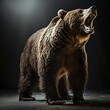 A large brown bear with its mouth open, roaring in the wild Generative AI