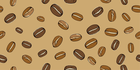 Wall Mural - Coffee bean pattern. Vector pattern with coffee beans. For print and pattern in coffee house, wrappers, wallpaper, cups. Seamless coffee beans.