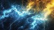 Celestial Fusion: Abstract Blue and Yellow Lightning Ballet. Generative AI