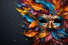 Multicolored Carnival Mask Banner With Space For Text. Carnival Party Banner, Invitation Card. Brazilian Carnival Banner. Background With Vibrant Brazilian Carnival Banner Template.