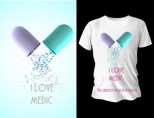 Wall Mural - I Love Medic, The Greatest wealth is Health T-ahirt design mockup