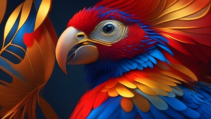 Wall Mural - Colorful macaw parrot on dark background. 3d rendering