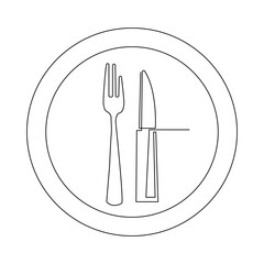 Wall Mural - Knife and fork continuous single line outline vector art drawing and simple one line minimalist design