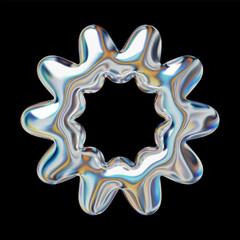 Wall Mural - 3d holographic glitter y2k abstract shape, metallic chrome object for retro futuristic design, isola